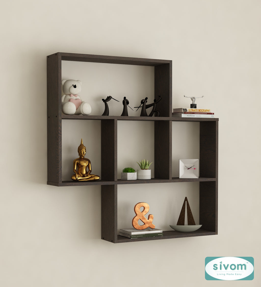 Sivom SIVOM RETICA Multipurpose Modular Wall Racks/Shelves/Organiser/Décor Particle Board Wall Shelf (Number of Shelves - 5, ) for Modern Homes | Elegant Design & Premium Finish