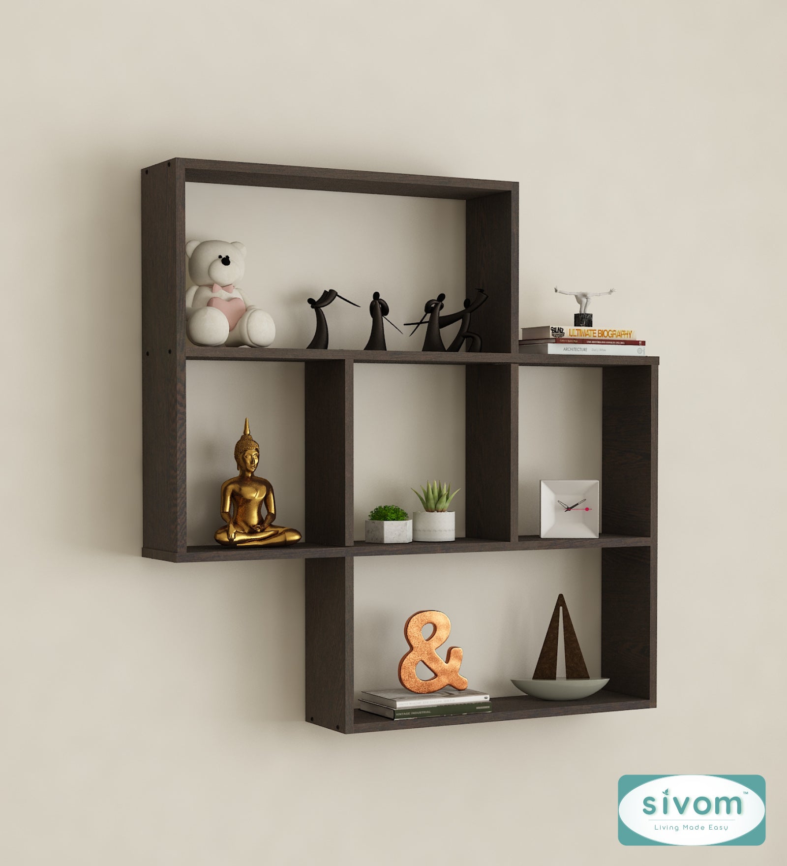 Sivom SIVOM RETICA Multipurpose Modular Wall Racks/Shelves/Organiser/Décor Particle Board Wall Shelf (Number of Shelves - 5, ) for Modern Homes | Elegant Design & Premium Finish