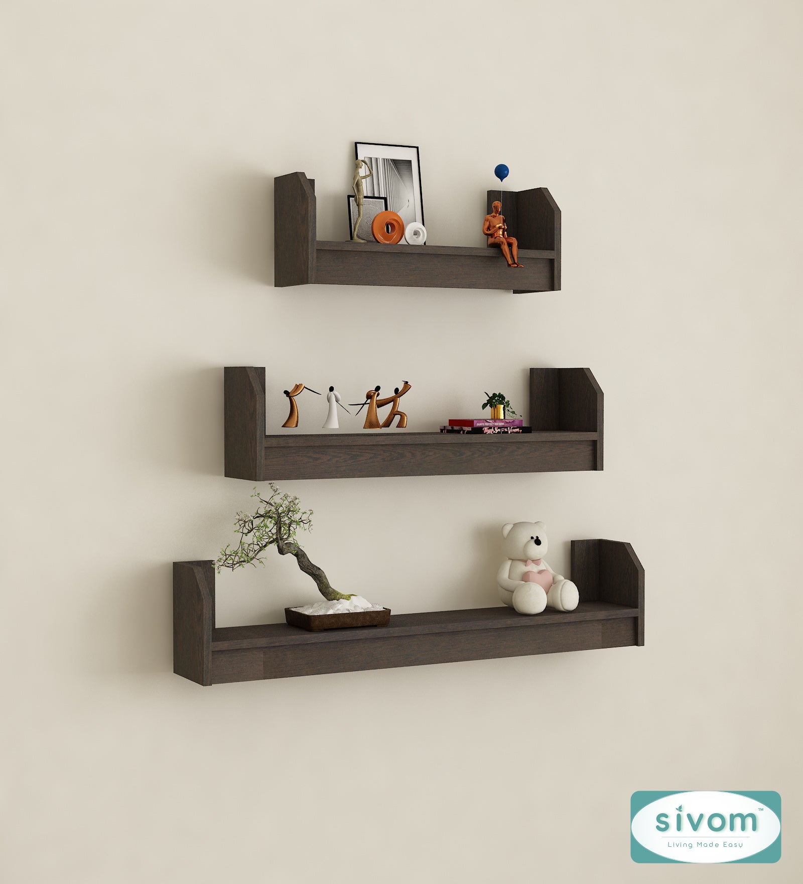 Sivom SIVOM REMI Multipurpose Modular Wall Racks/Shelves/Organiser/Décor Particle Board Wall Shelf (Number of Shelves - 3, ) for Modern Homes | Elegant Design & Premium Finish