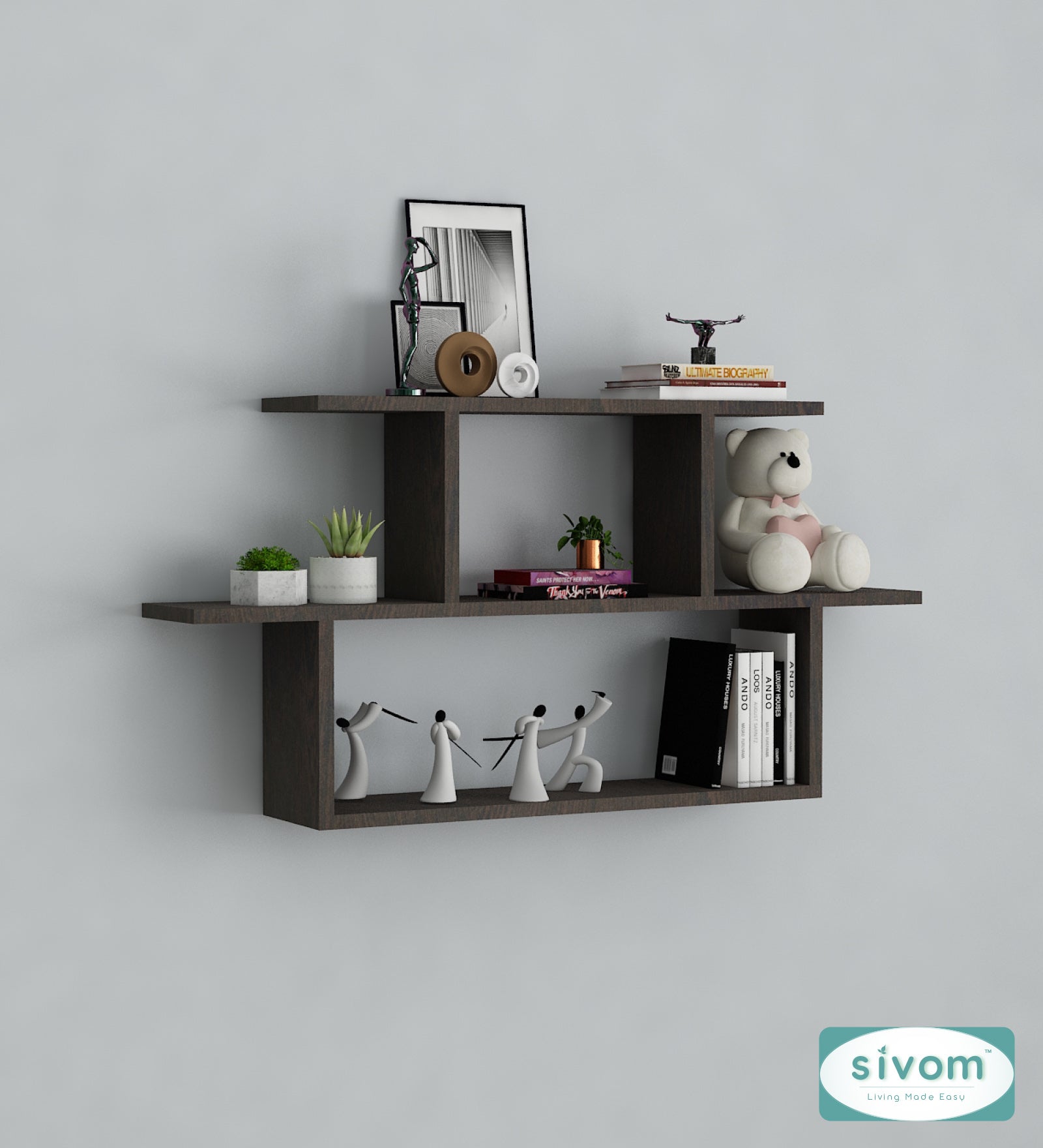 Sivom SIVOM ETHAN Multipurpose Modular Wall Racks/Shelves/Organiser/Décor Particle Board Wall Shelf (Number of Shelves - 5, ) for Modern Homes | Elegant Design & Premium Finish