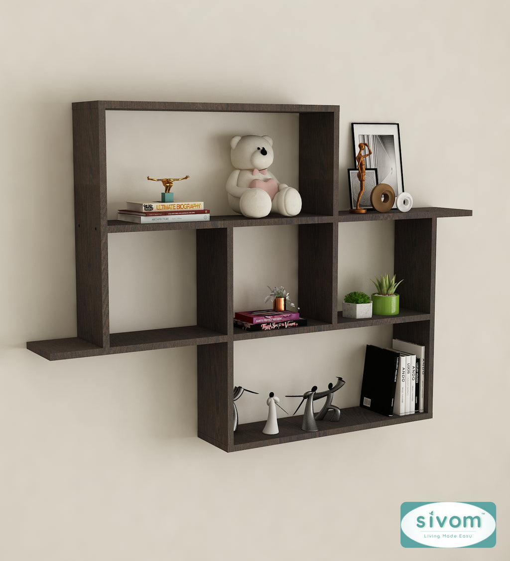 Sivom SIVOM CEDRIC Multipurpose Modular Wall Racks/Shelves/Organiser/Décor Particle Board Wall Shelf (Number of Shelves - 6, ) for Modern Homes | Elegant Design & Premium Finish