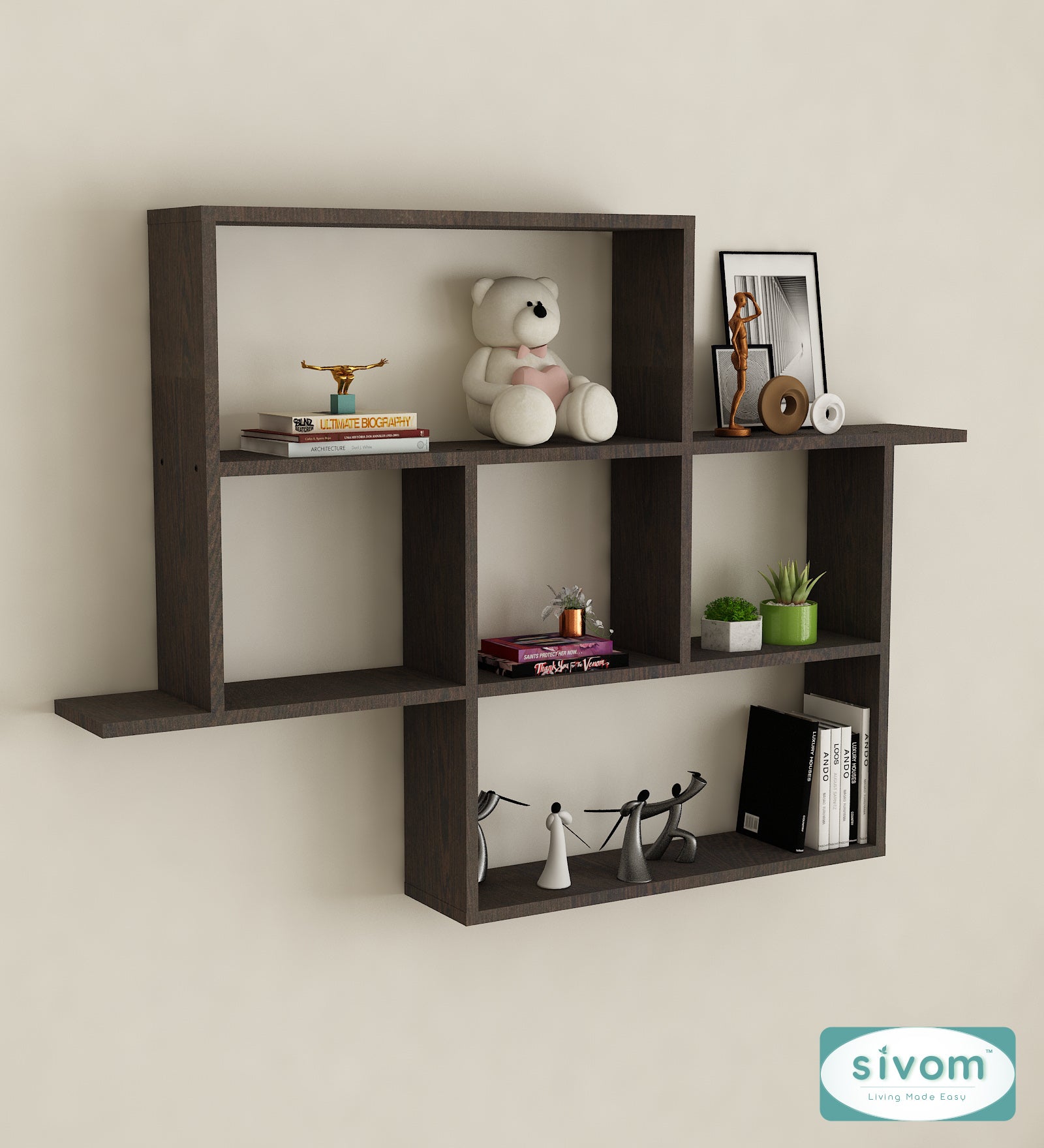 Sivom SIVOM CEDRIC Multipurpose Modular Wall Racks/Shelves/Organiser/Décor Particle Board Wall Shelf (Number of Shelves - 6, ) for Modern Homes | Elegant Design & Premium Finish