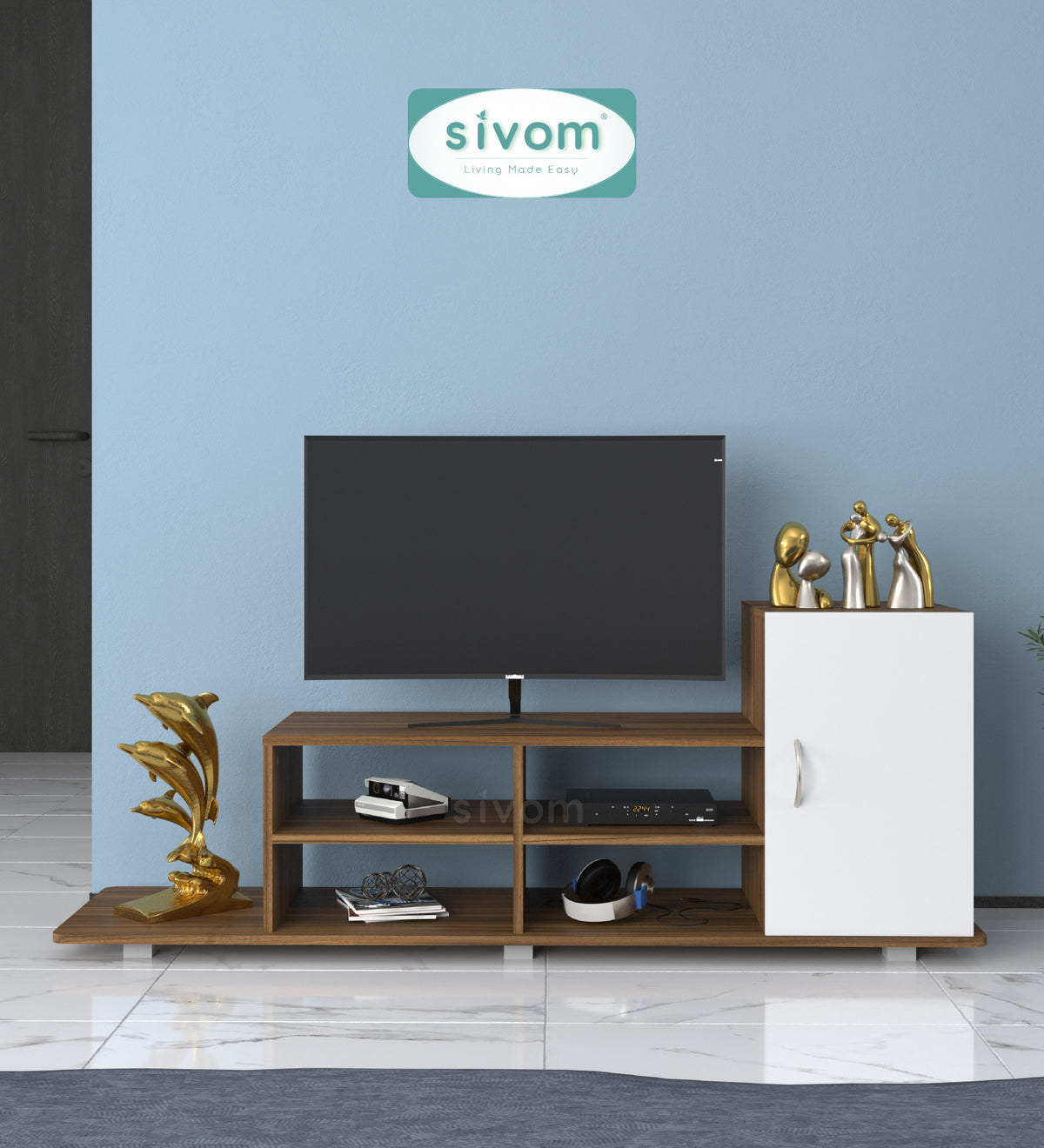 Sivom furniture SIVOM Maddy Multipurpose TV Unit fits upto 43 inch with Storage Engineered Wood TV Entertainment Unit for Modern Homes | Elegant Design & Premium Finish