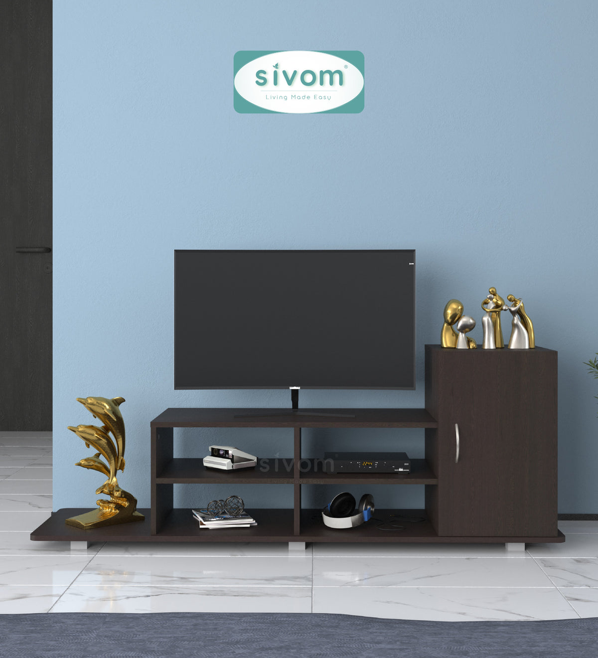 Sivom furniture SIVOM Maddy Multipurpose TV Unit fits upto 43 inch with Storage Engineered Wood TV Entertainment Unit for Modern Homes | Elegant Design & Premium Finish