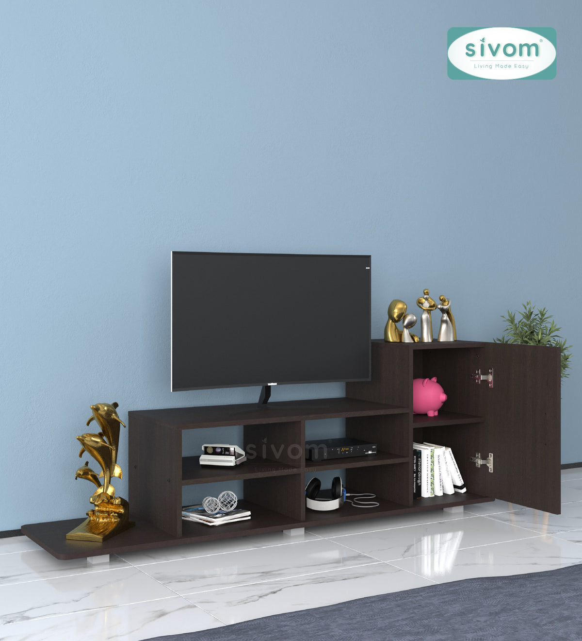 Sivom furniture SIVOM Maddy Multipurpose TV Unit fits upto 43 inch with Storage Engineered Wood TV Entertainment Unit for Modern Homes | Elegant Design & Premium Finish