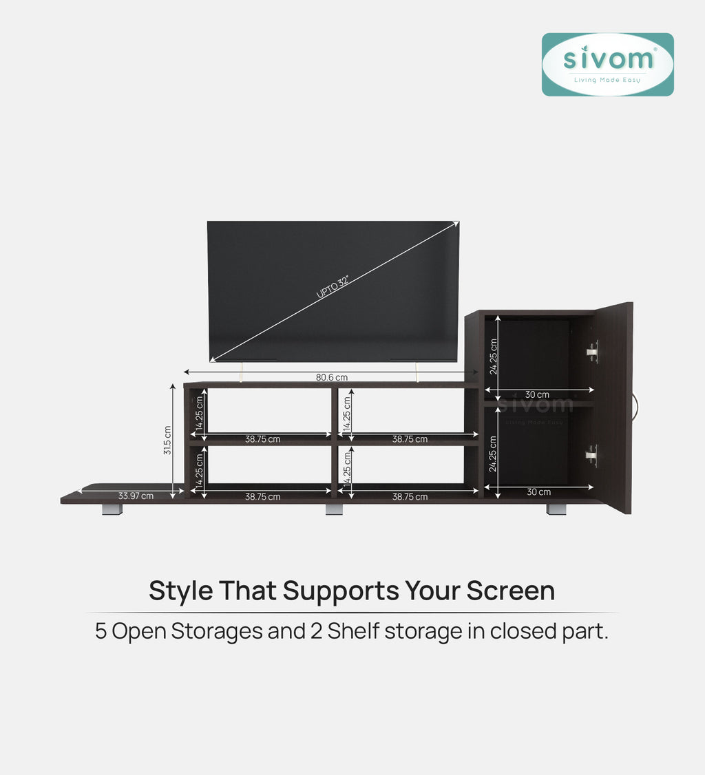 Sivom furniture SIVOM Maddy Multipurpose TV Unit fits upto 43 inch with Storage Engineered Wood TV Entertainment Unit for Modern Homes | Elegant Design & Premium Finish