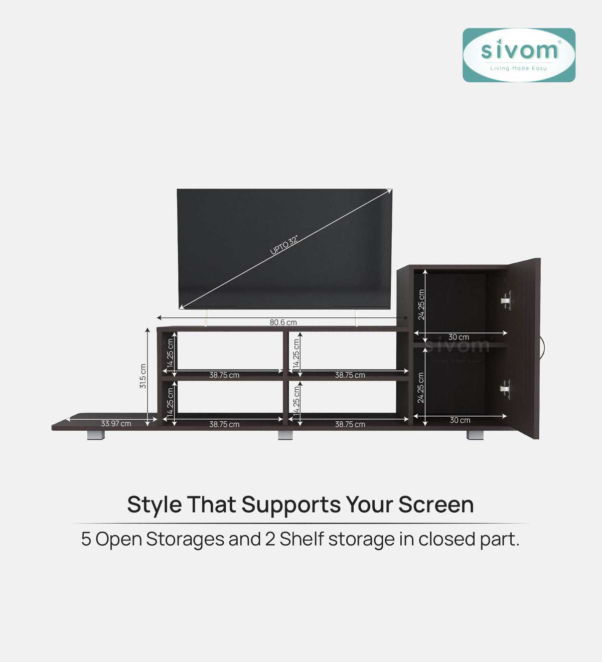 Sivom furniture SIVOM Maddy Multipurpose TV Unit fits upto 43 inch with Storage Engineered Wood TV Entertainment Unit for Modern Homes | Elegant Design & Premium Finish