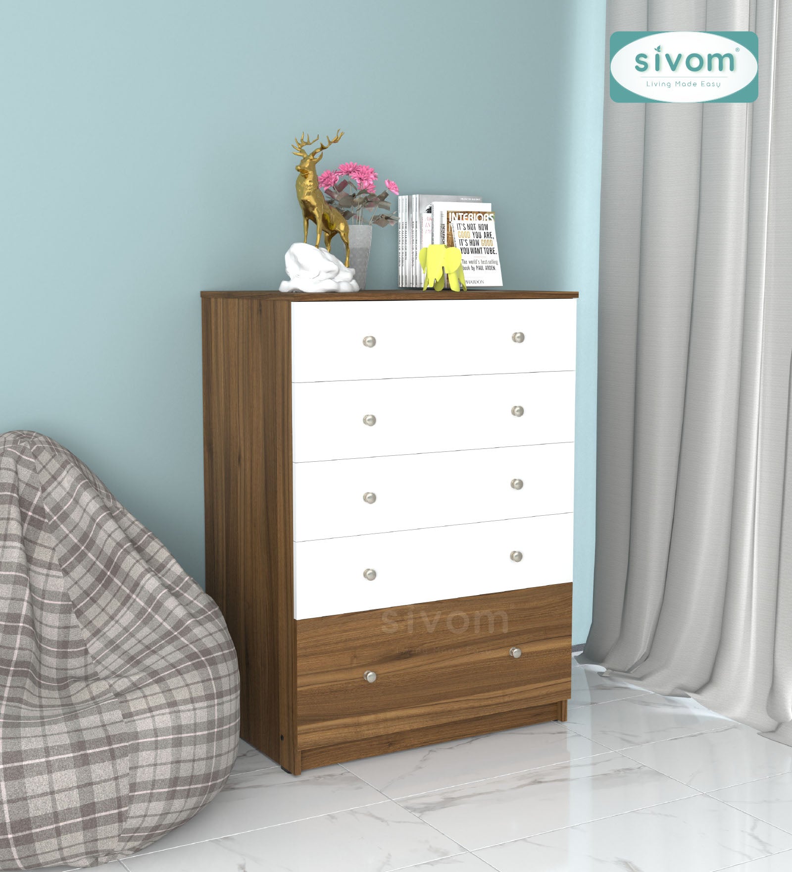 Sivom SIVOM Magic Multipurpose Storage Unit/Chest of 5 Drawers Engineered Wood Free Standing Cabinet for Modern Homes | Elegant Design & Premium Finish
