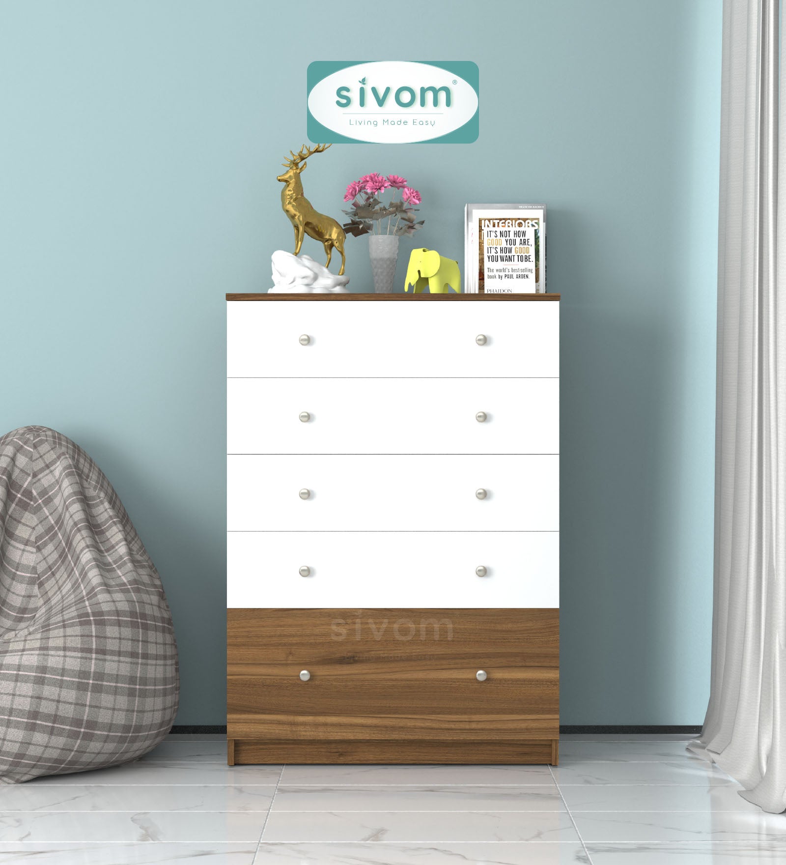 Sivom SIVOM Magic Multipurpose Storage Unit/Chest of 5 Drawers Engineered Wood Free Standing Cabinet for Modern Homes | Elegant Design & Premium Finish