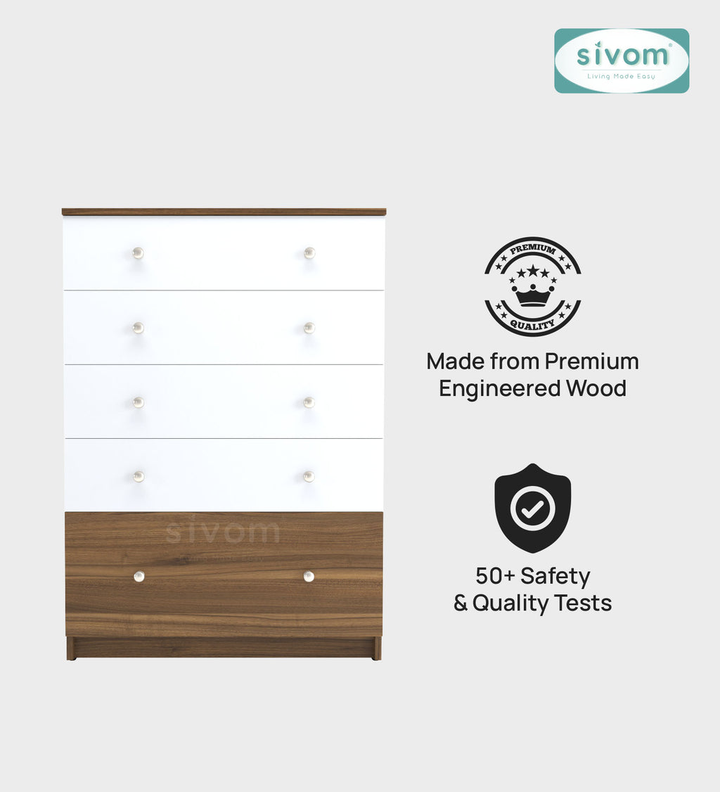 Sivom SIVOM Magic Multipurpose Storage Unit/Chest of 5 Drawers Engineered Wood Free Standing Cabinet for Modern Homes | Elegant Design & Premium Finish