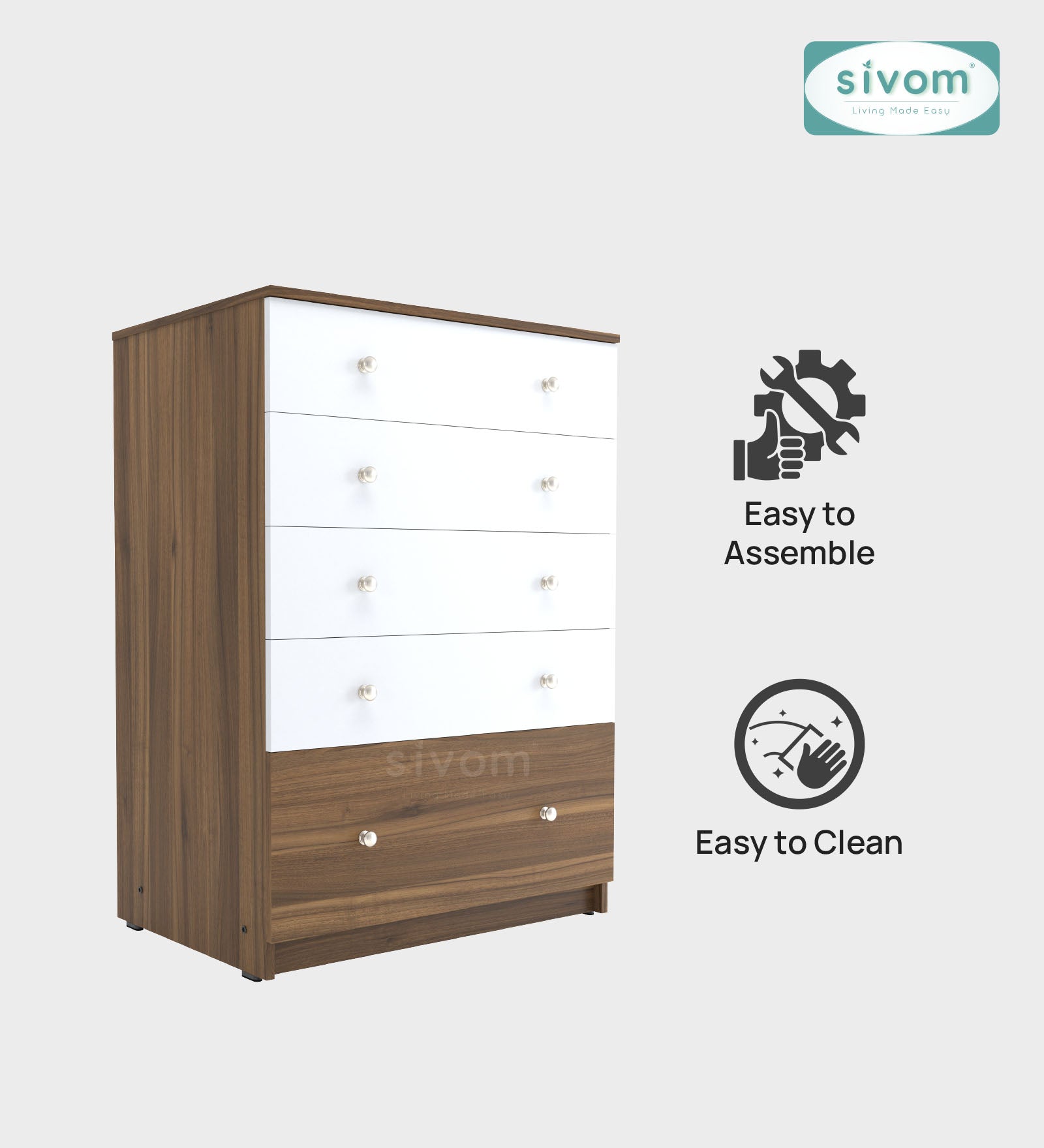 Sivom SIVOM Magic Multipurpose Storage Unit/Chest of 5 Drawers Engineered Wood Free Standing Cabinet for Modern Homes | Elegant Design & Premium Finish