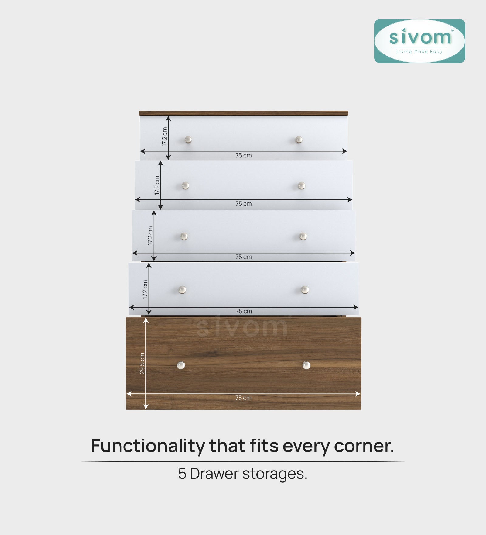 Sivom SIVOM Magic Multipurpose Storage Unit/Chest of 5 Drawers Engineered Wood Free Standing Cabinet for Modern Homes | Elegant Design & Premium Finish