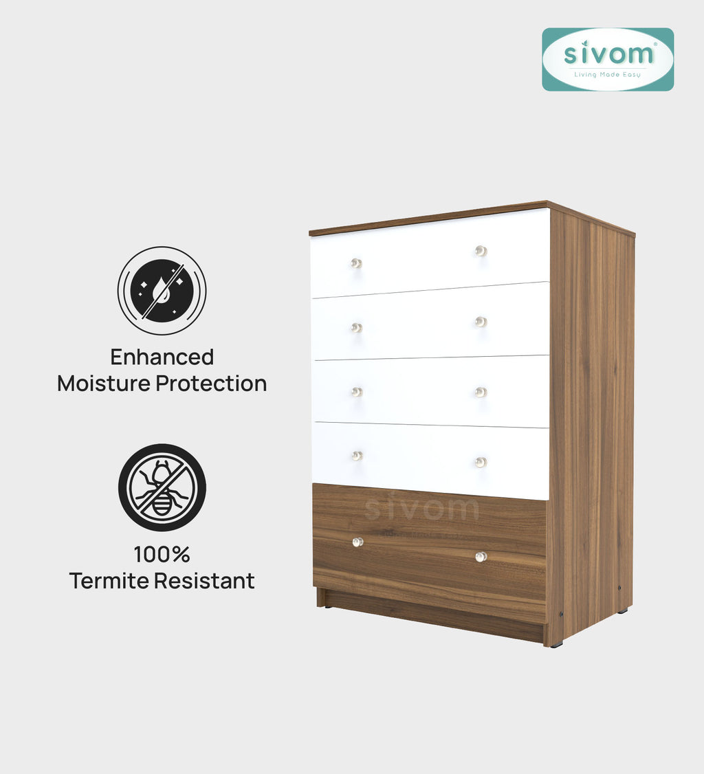 Sivom SIVOM Magic Multipurpose Storage Unit/Chest of 5 Drawers Engineered Wood Free Standing Cabinet for Modern Homes | Elegant Design & Premium Finish