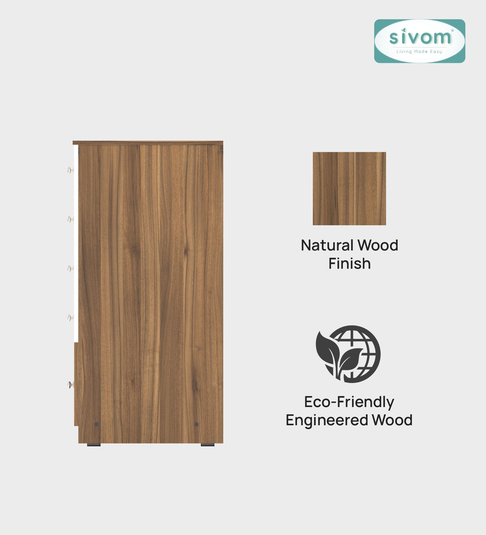 Sivom SIVOM Magic Multipurpose Storage Unit/Chest of 5 Drawers Engineered Wood Free Standing Cabinet for Modern Homes | Elegant Design & Premium Finish