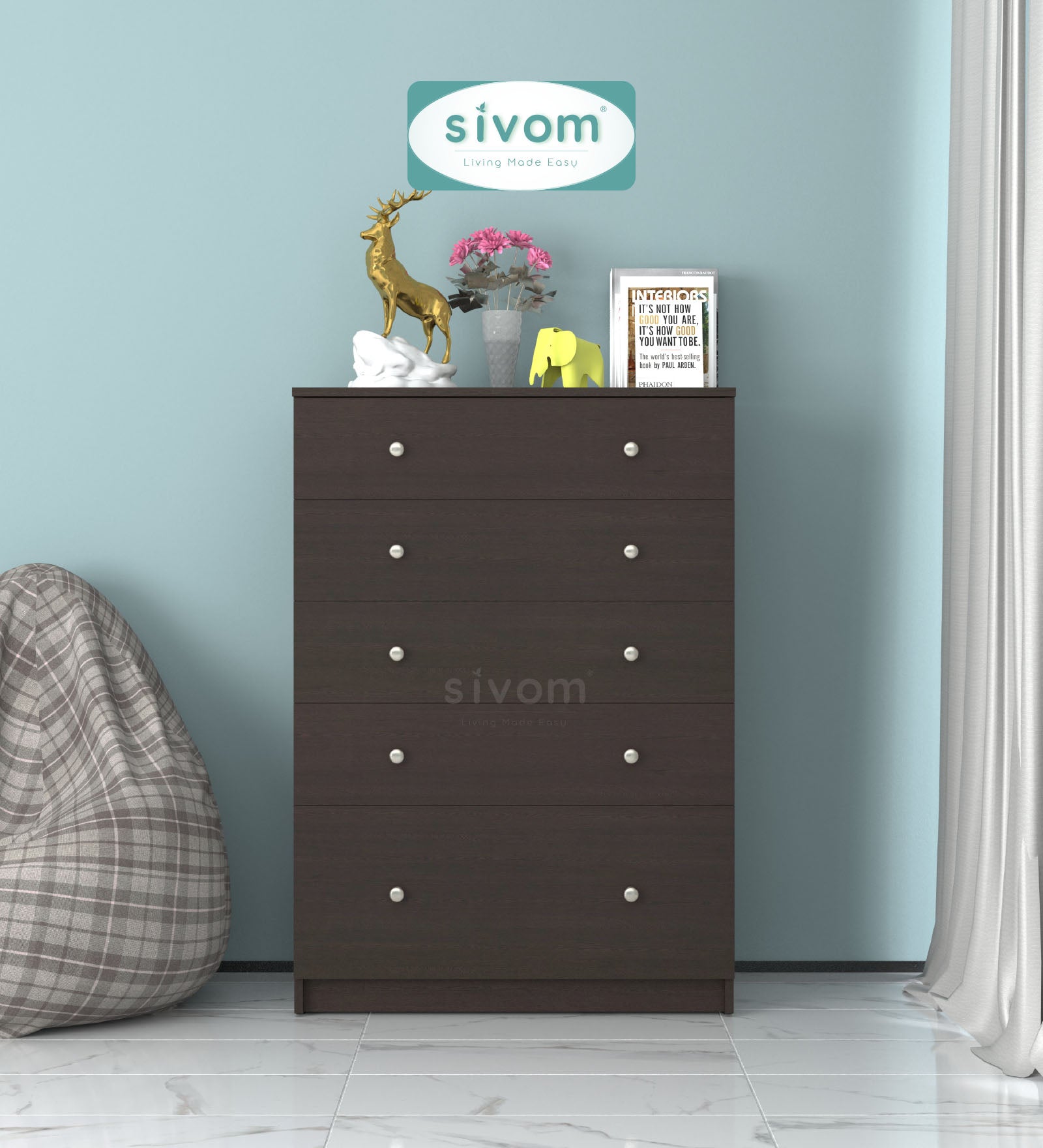 Sivom SIVOM Magic Multipurpose Storage Unit/Chest of 5 Drawers Engineered Wood Free Standing Cabinet for Modern Homes | Elegant Design & Premium Finish