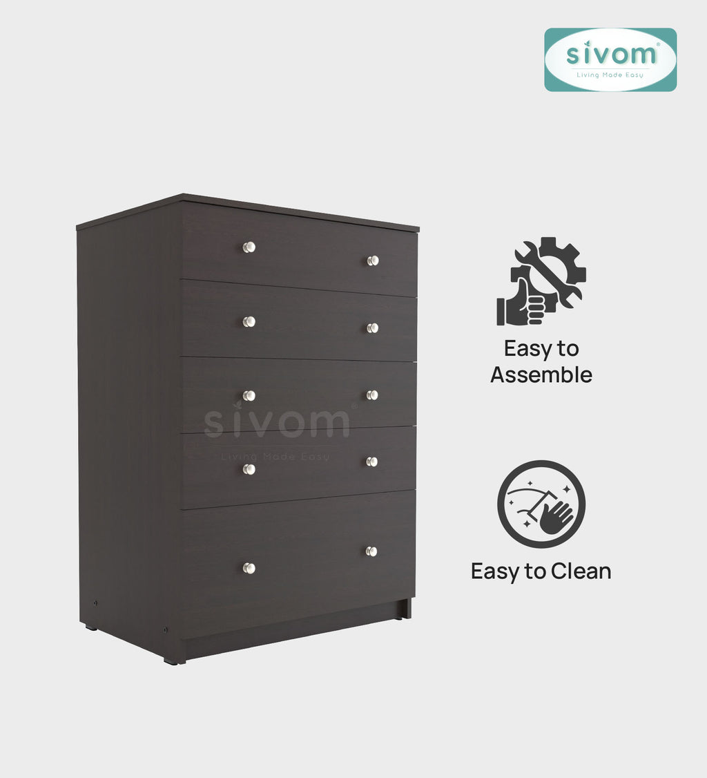 Sivom SIVOM Magic Multipurpose Storage Unit/Chest of 5 Drawers Engineered Wood Free Standing Cabinet for Modern Homes | Elegant Design & Premium Finish
