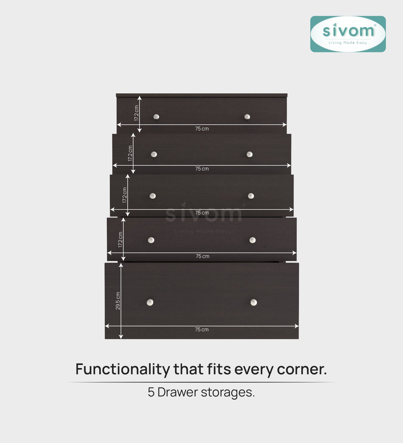 Sivom SIVOM Magic Multipurpose Storage Unit/Chest of 5 Drawers Engineered Wood Free Standing Cabinet for Modern Homes | Elegant Design & Premium Finish