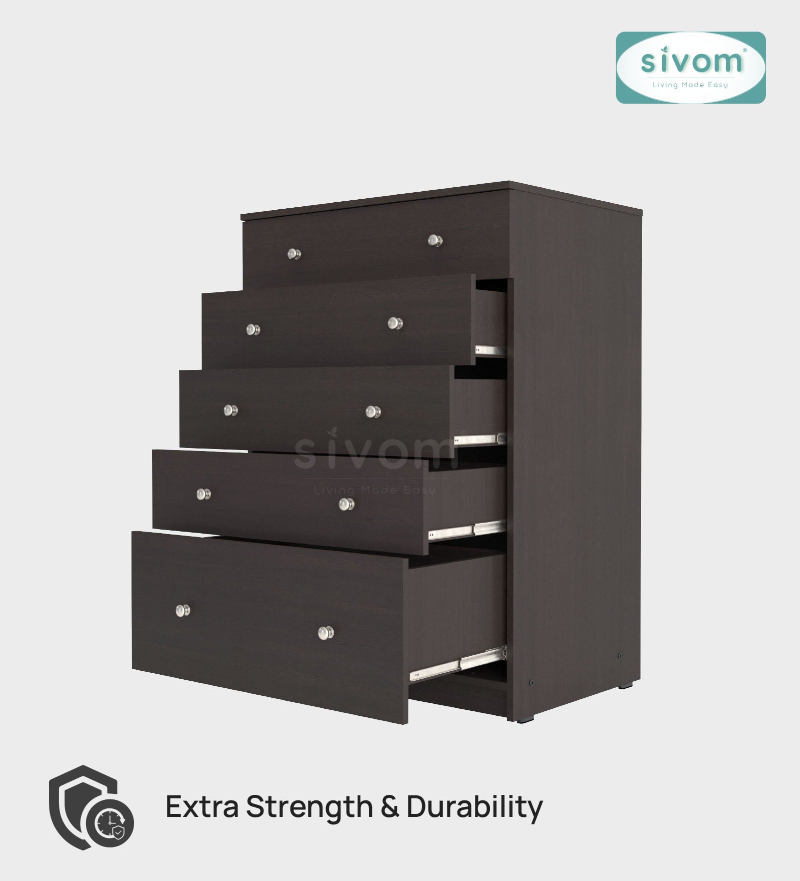 Sivom SIVOM Magic Multipurpose Storage Unit/Chest of 5 Drawers Engineered Wood Free Standing Cabinet for Modern Homes | Elegant Design & Premium Finish
