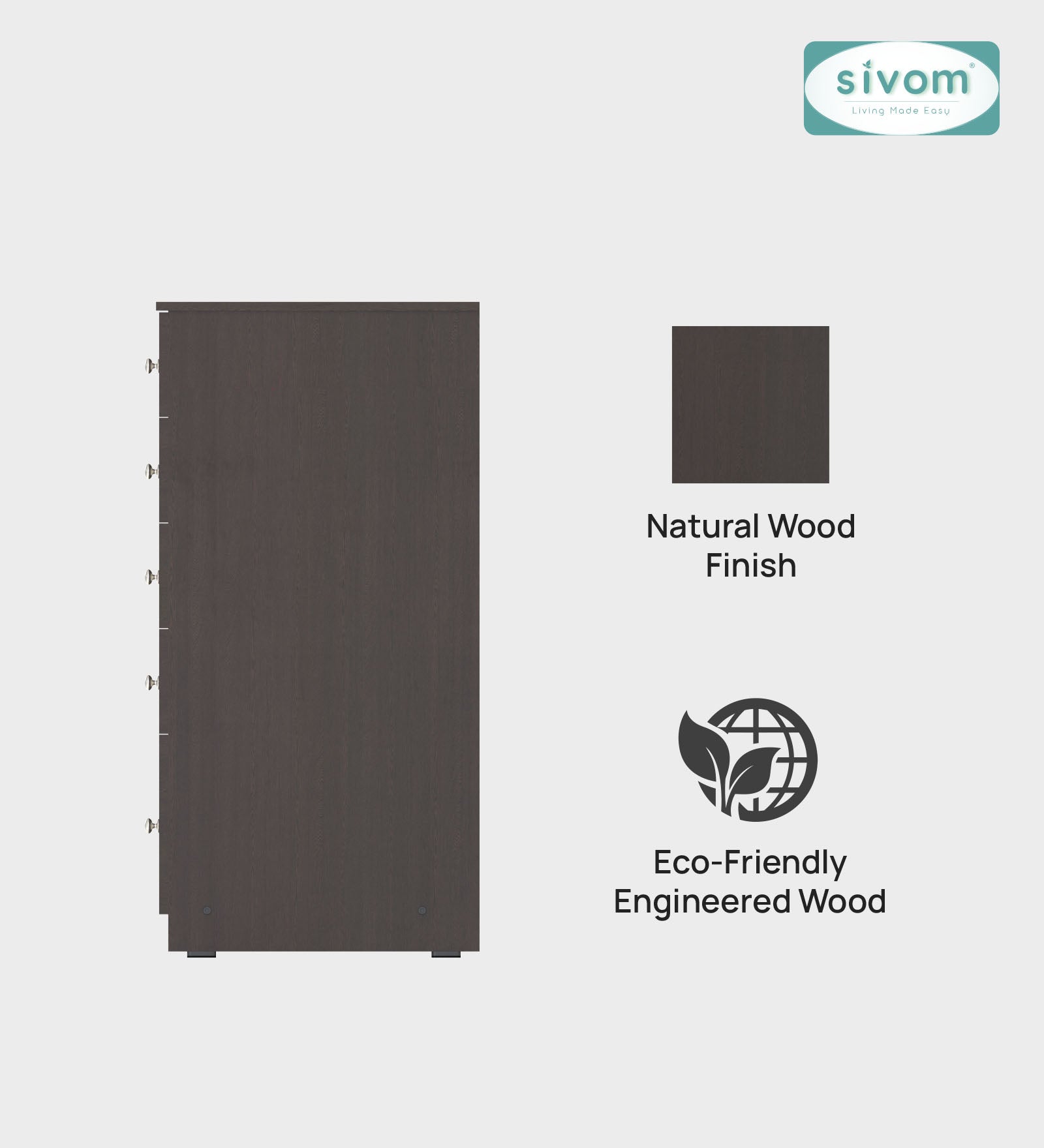 Sivom SIVOM Magic Multipurpose Storage Unit/Chest of 5 Drawers Engineered Wood Free Standing Cabinet for Modern Homes | Elegant Design & Premium Finish