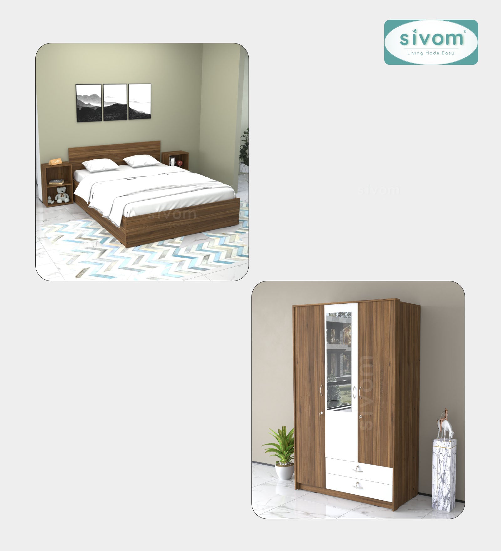 Sivom furniture Magneto Queen With Storage Bedroom Combo