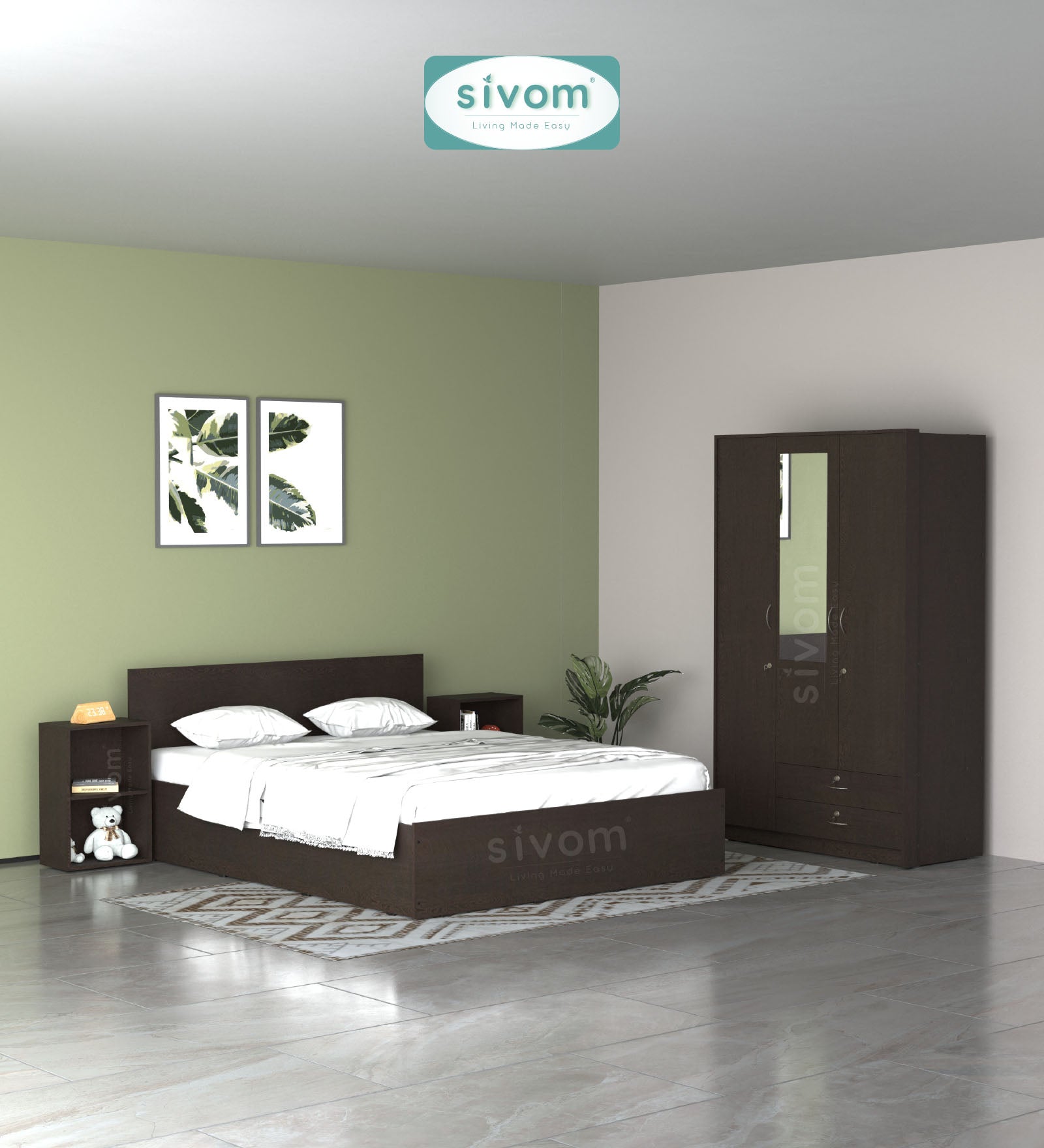 Sivom furniture Magneto Queen With Storage Bedroom Combo