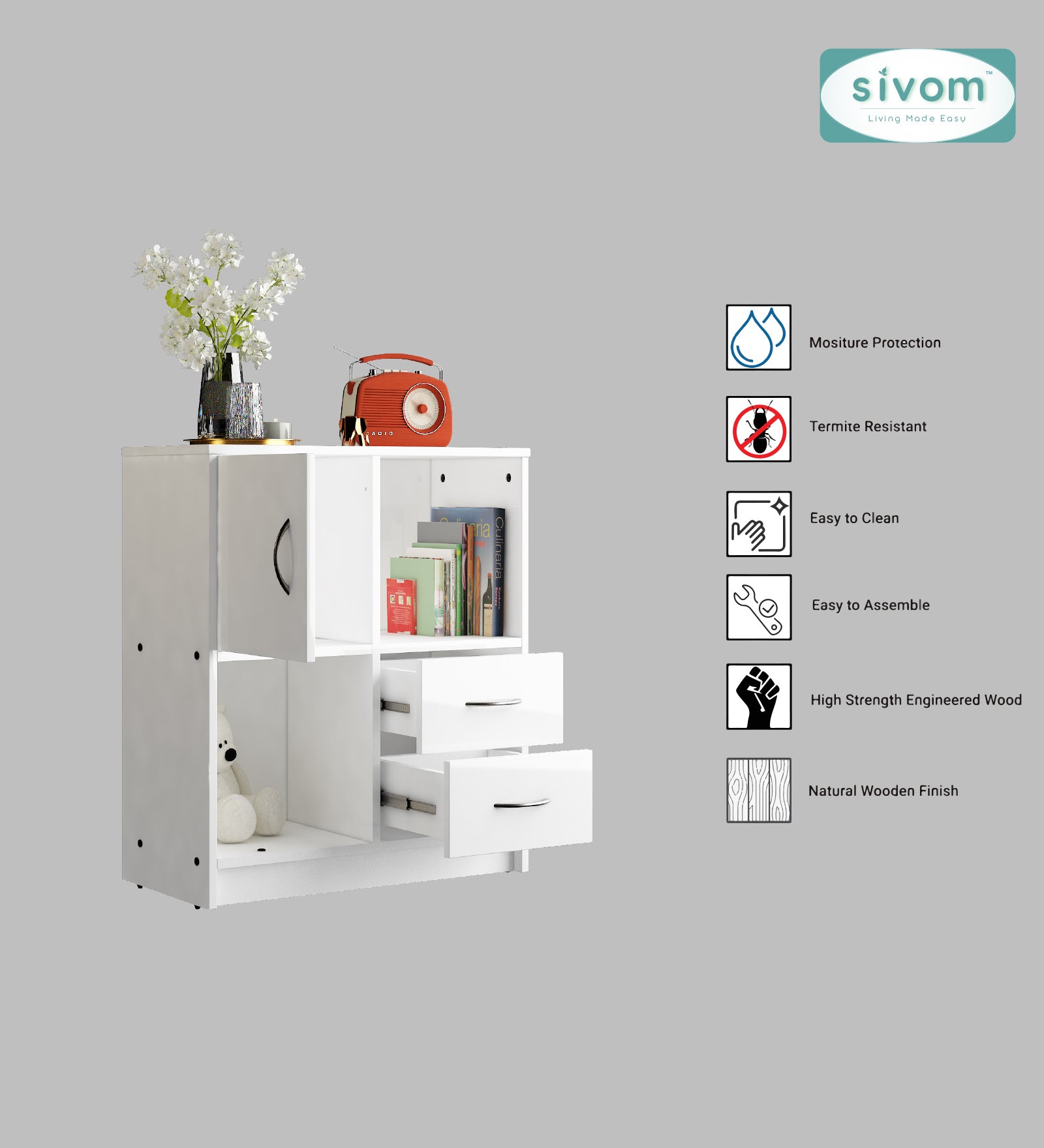 Sivom SIVOM Majestic Multipurpose Storage Unit/ Engineered Wood Free Standing Cabinet for Modern Homes | Elegant Design & Premium Finish