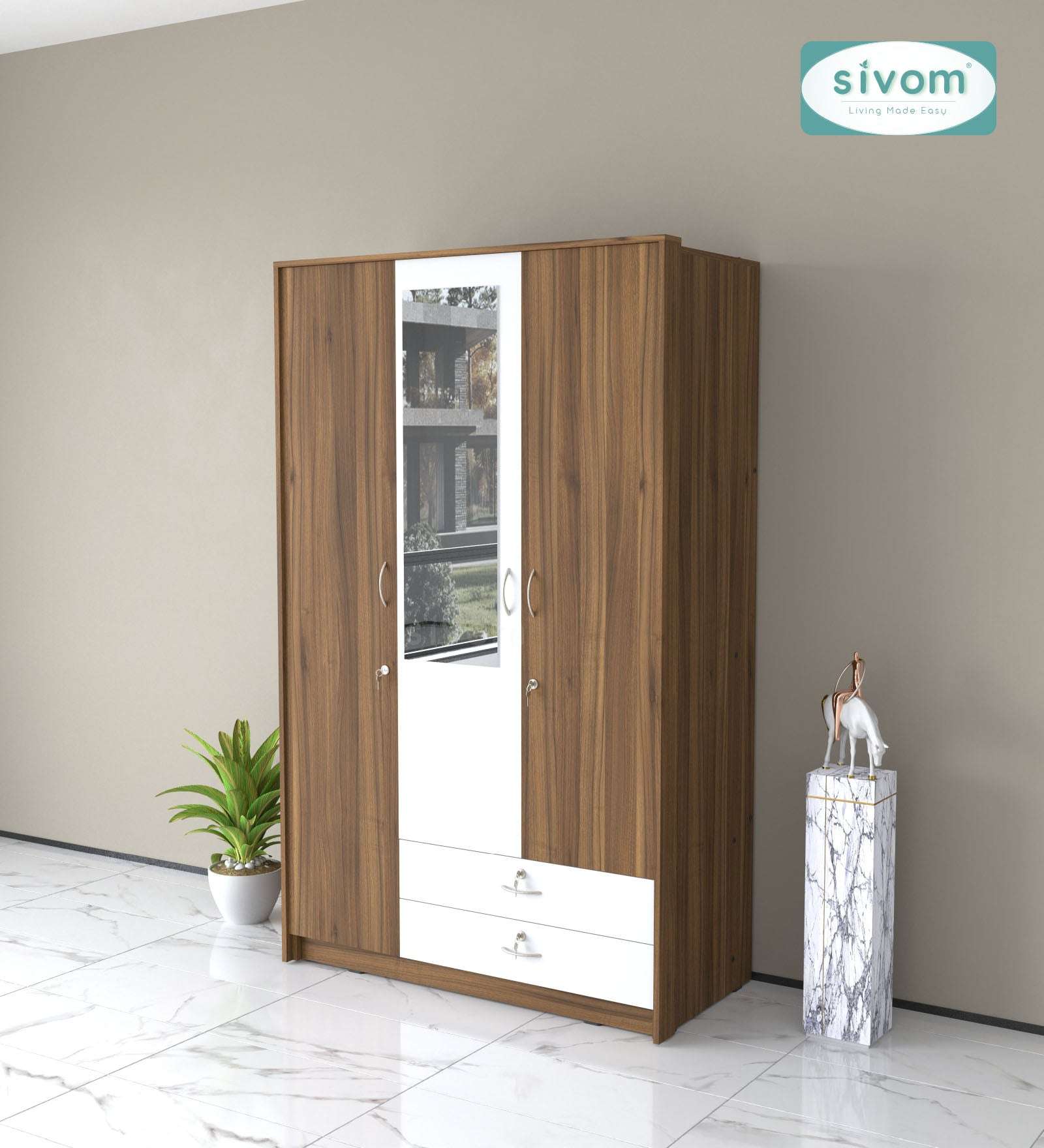 Sivom SIVOM Maple Multipurpose 3 Door Wardrobe / Spacious Shelves with Hanging Rail Engineered Wood 3 Door Wardrobe for Modern Homes | Elegant Design & Premium Finish