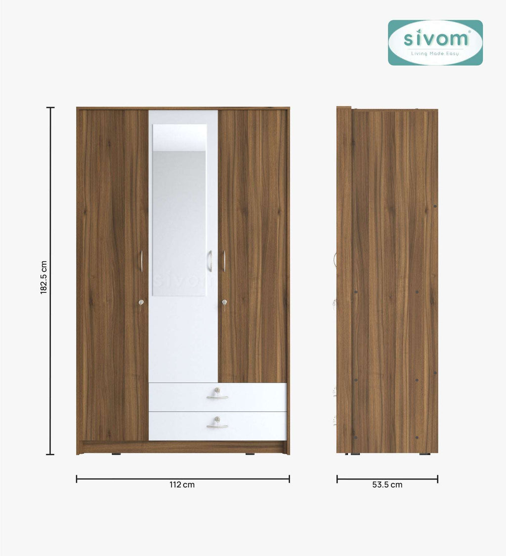 Sivom SIVOM Maple Multipurpose 3 Door Wardrobe / Spacious Shelves with Hanging Rail Engineered Wood 3 Door Wardrobe for Modern Homes | Elegant Design & Premium Finish