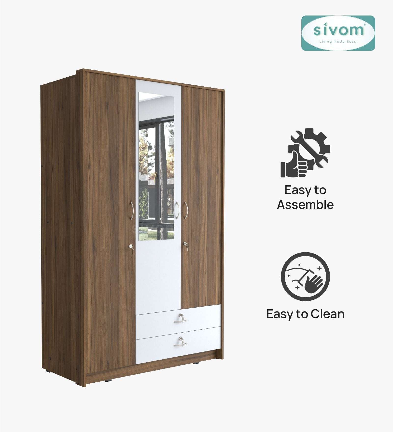 Sivom SIVOM Maple Multipurpose 3 Door Wardrobe / Spacious Shelves with Hanging Rail Engineered Wood 3 Door Wardrobe for Modern Homes | Elegant Design & Premium Finish