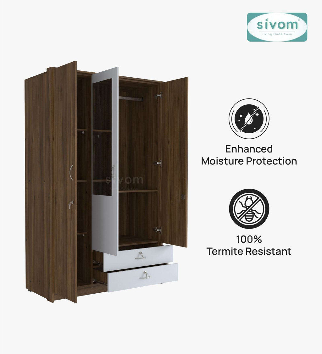 Sivom SIVOM Maple Multipurpose 3 Door Wardrobe / Spacious Shelves with Hanging Rail Engineered Wood 3 Door Wardrobe for Modern Homes | Elegant Design & Premium Finish