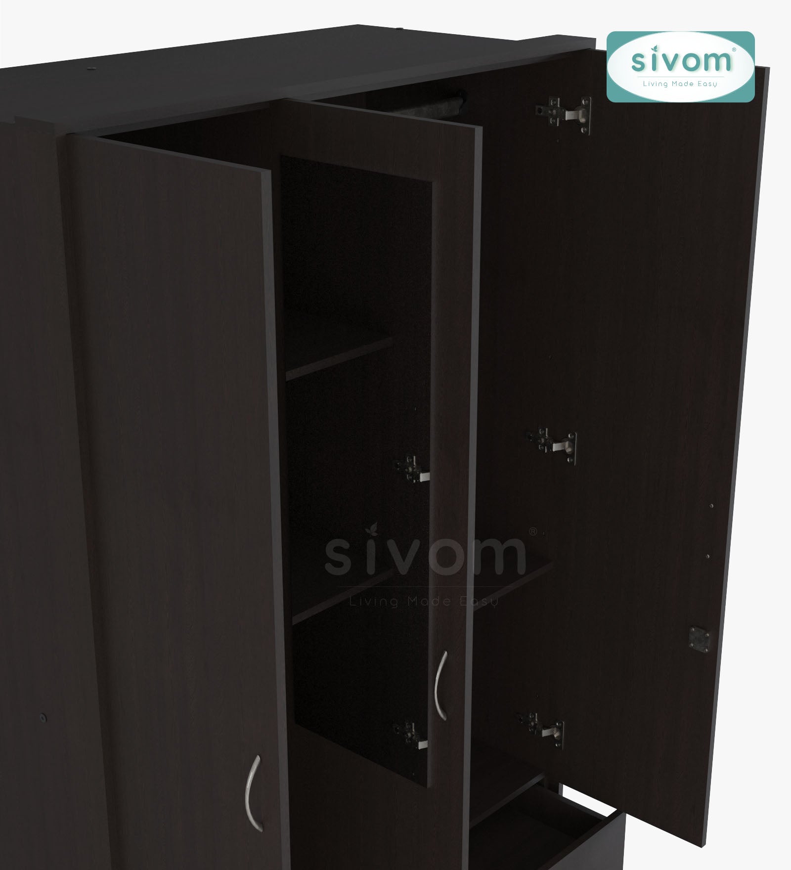 Sivom SIVOM Maple Multipurpose 3 Door Wardrobe / Spacious Shelves with Hanging Rail Engineered Wood 3 Door Wardrobe for Modern Homes | Elegant Design & Premium Finish