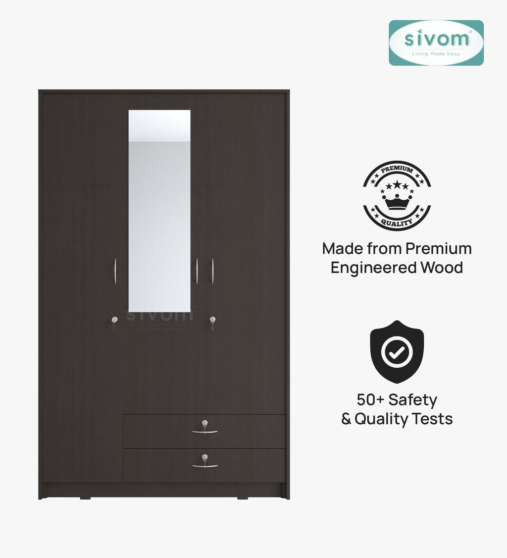 Sivom SIVOM Maple Multipurpose 3 Door Wardrobe / Spacious Shelves with Hanging Rail Engineered Wood 3 Door Wardrobe for Modern Homes | Elegant Design & Premium Finish