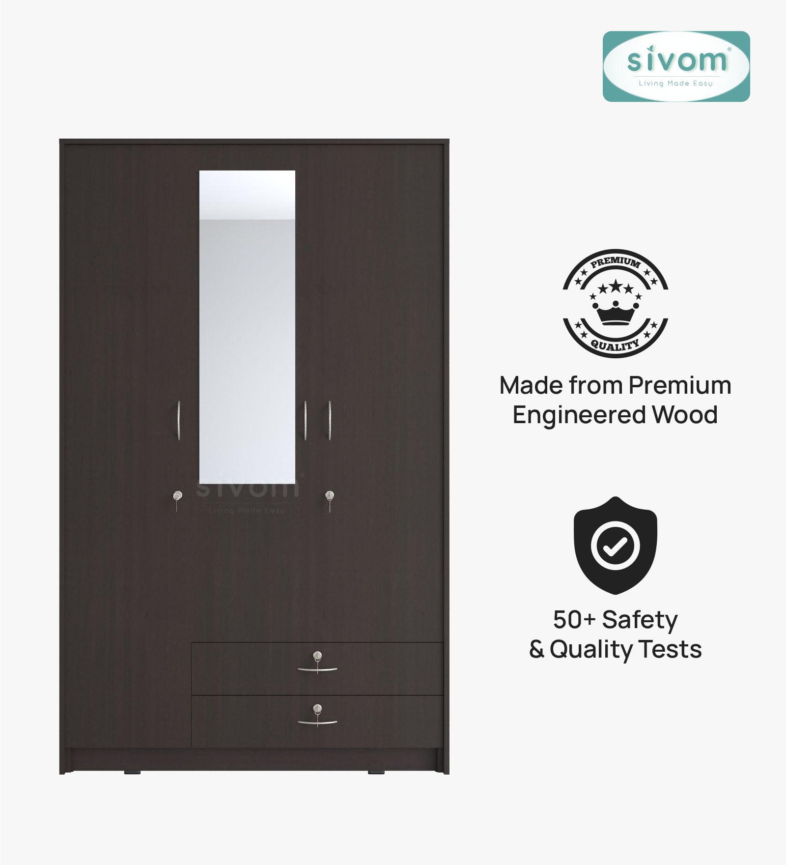 Sivom SIVOM Maple Multipurpose 3 Door Wardrobe / Spacious Shelves with Hanging Rail Engineered Wood 3 Door Wardrobe for Modern Homes | Elegant Design & Premium Finish