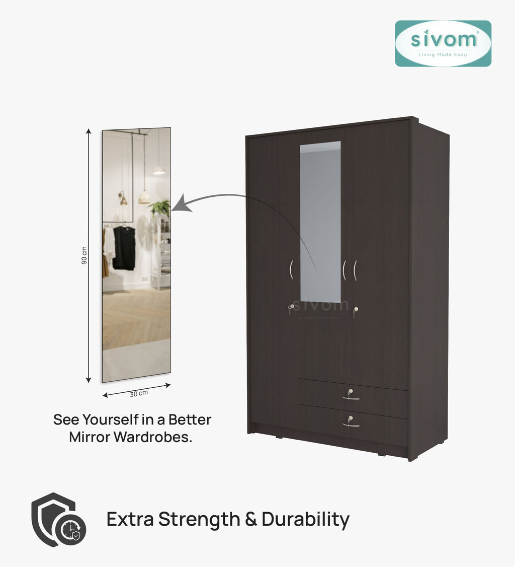 Sivom SIVOM Maple Multipurpose 3 Door Wardrobe / Spacious Shelves with Hanging Rail Engineered Wood 3 Door Wardrobe for Modern Homes | Elegant Design & Premium Finish
