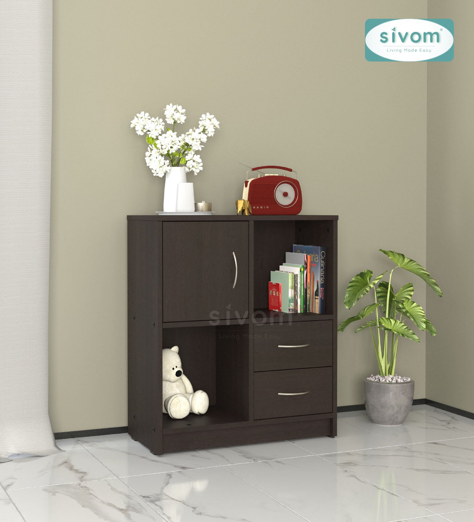 Sivom SIVOM Majestic Multipurpose Storage Unit/ Engineered Wood Free Standing Cabinet for Modern Homes | Elegant Design & Premium Finish