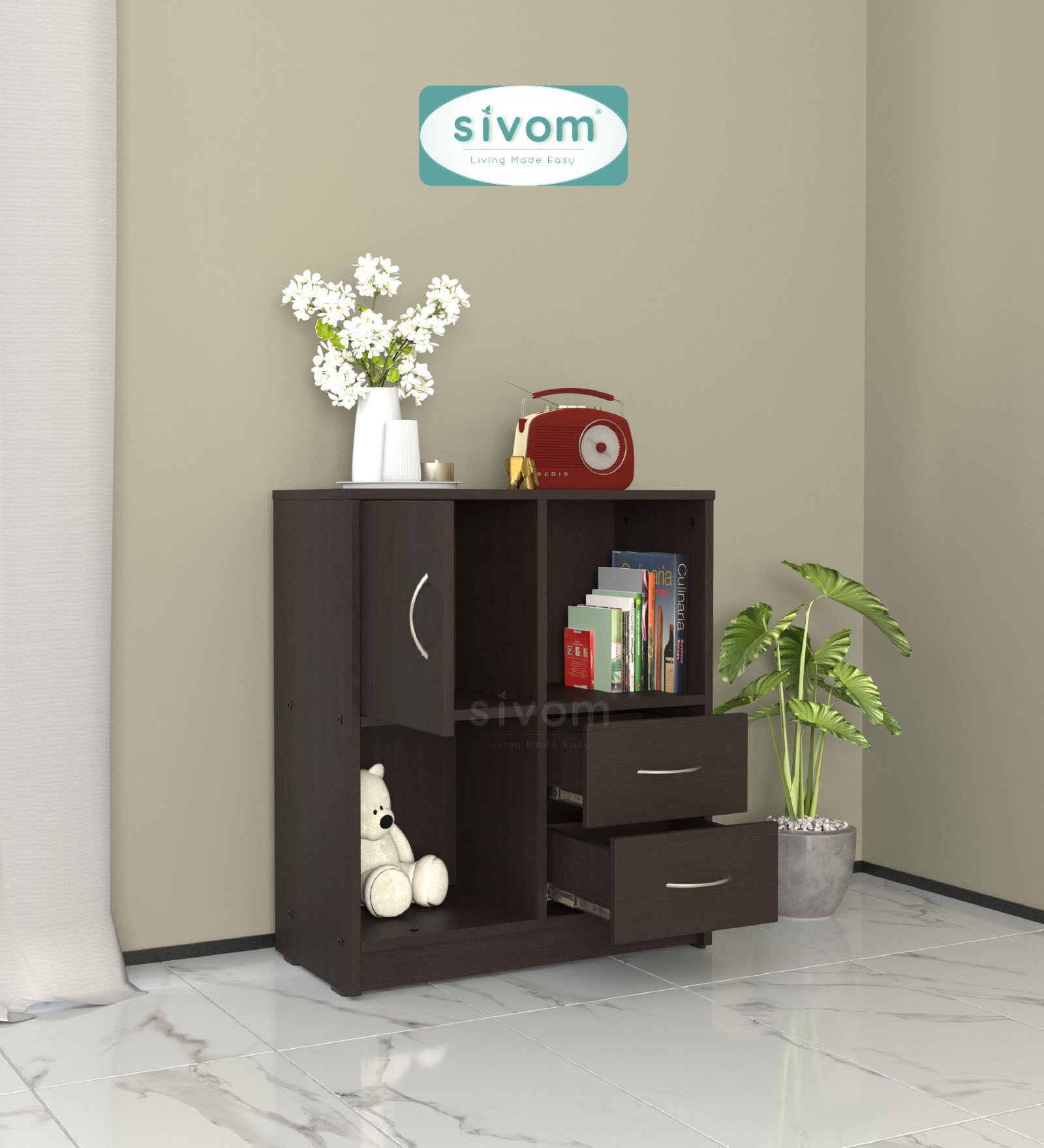 Sivom SIVOM Majestic Multipurpose Storage Unit/ Engineered Wood Free Standing Cabinet for Modern Homes | Elegant Design & Premium Finish
