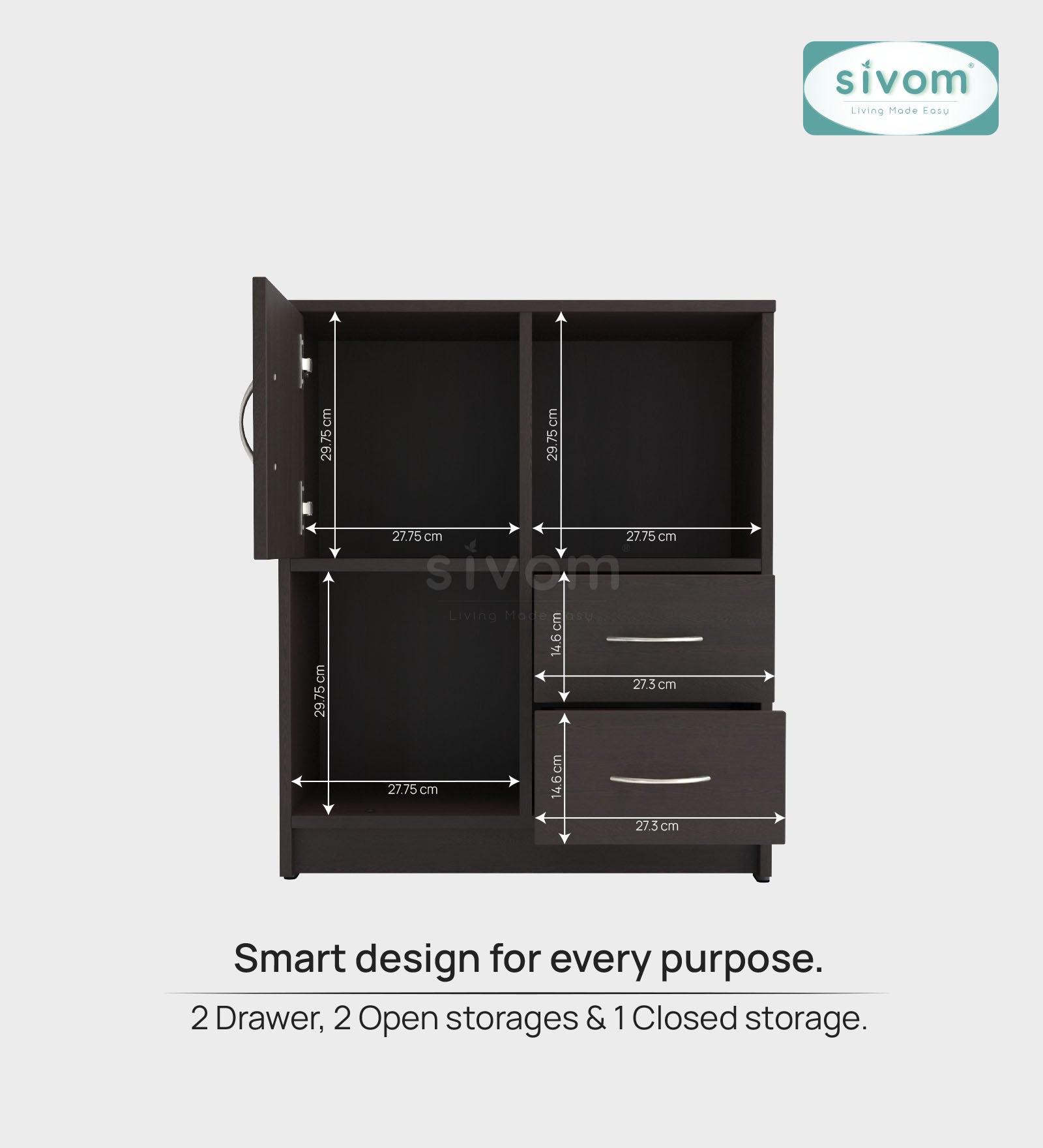 Sivom SIVOM Majestic Multipurpose Storage Unit/ Engineered Wood Free Standing Cabinet for Modern Homes | Elegant Design & Premium Finish