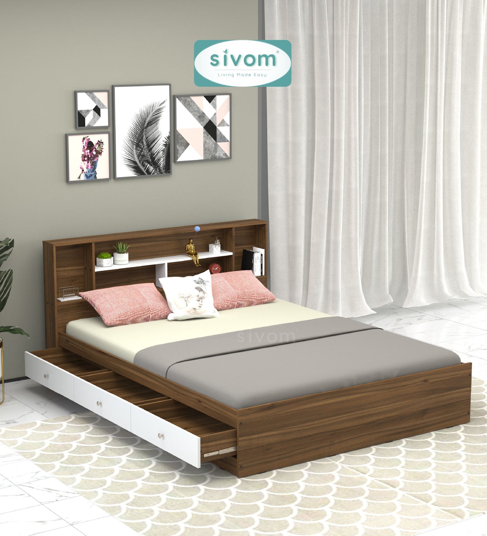 Sivom furniture SIVOM Meridian Bed with Storage Engineered Wood Queen Bed (Delivery Condition - Knock Down)