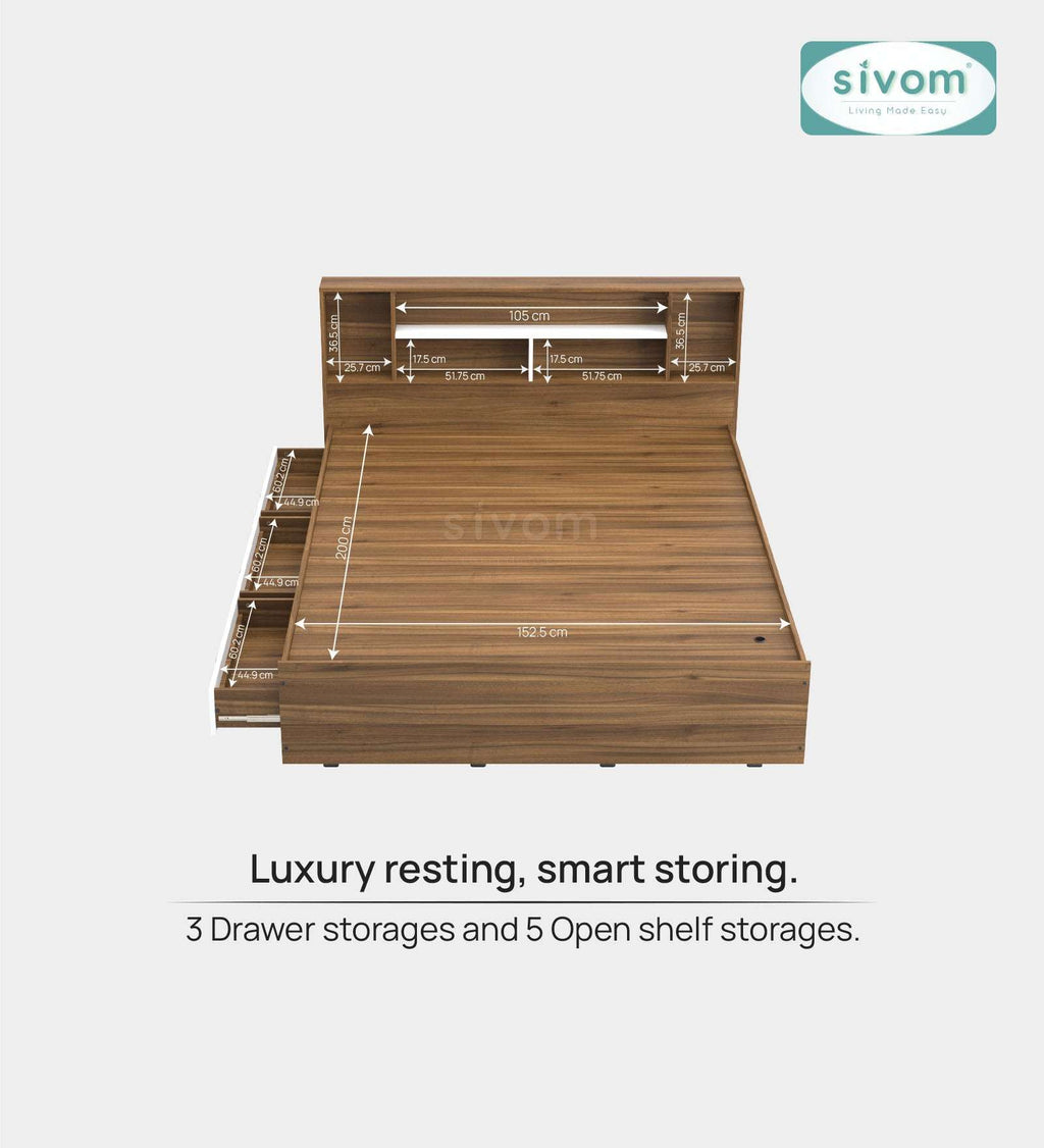 Sivom furniture SIVOM Meridian Bed with Storage Engineered Wood Queen Bed (Delivery Condition - Knock Down)