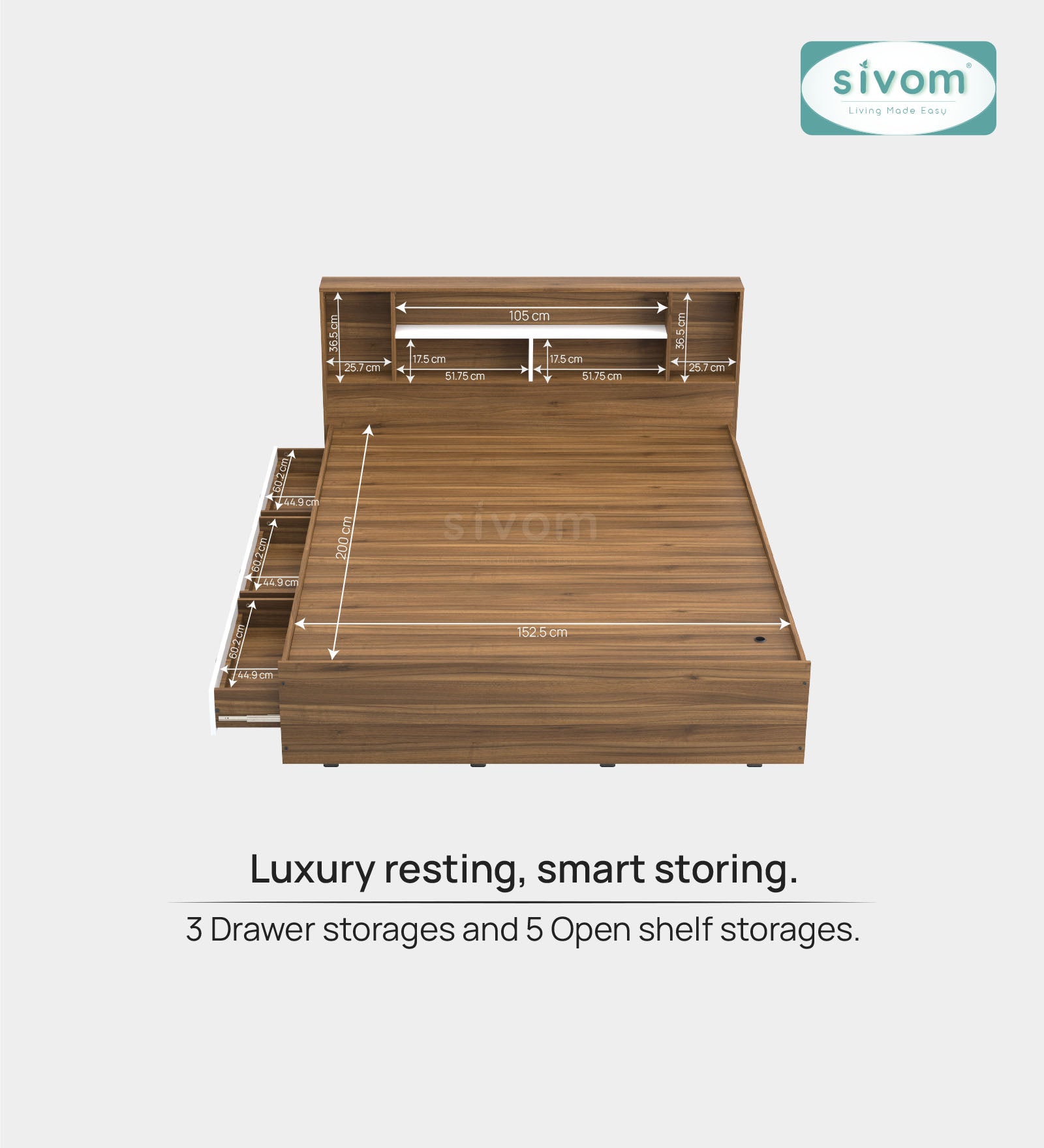 Sivom furniture SIVOM Meridian Bed with Storage Engineered Wood Queen Bed (Delivery Condition - Knock Down)