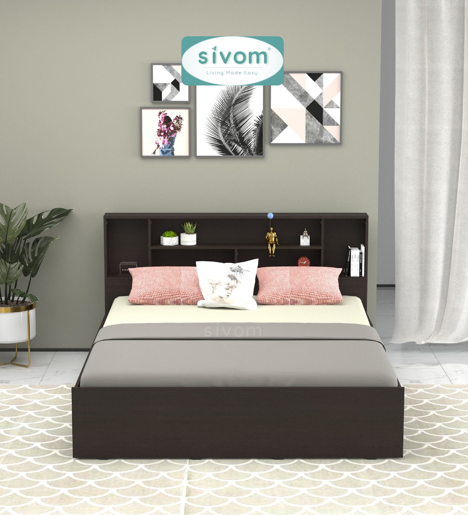 Sivom furniture SIVOM Meridian Bed with Storage Engineered Wood Queen Bed (Delivery Condition - Knock Down)