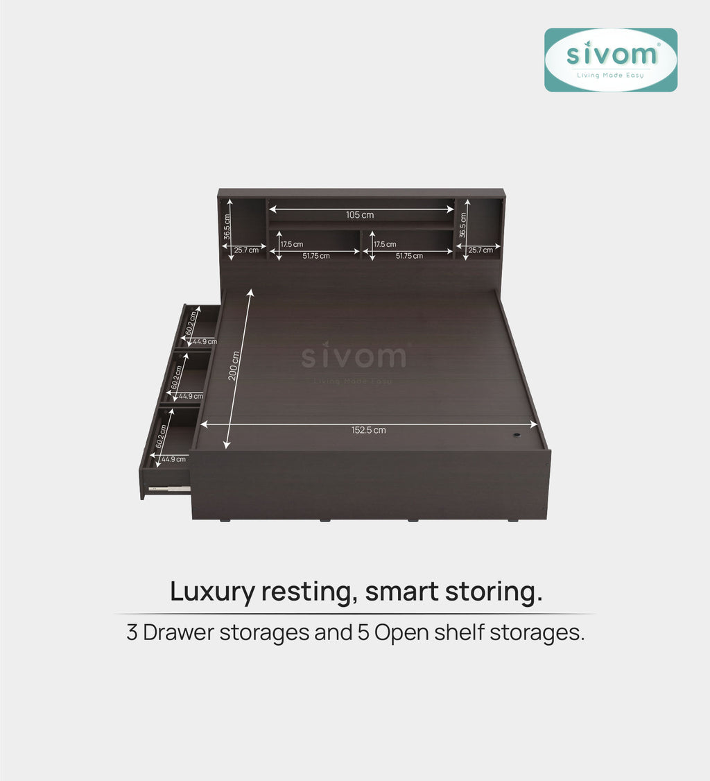 Sivom furniture SIVOM Meridian Bed with Storage Engineered Wood Queen Bed (Delivery Condition - Knock Down)