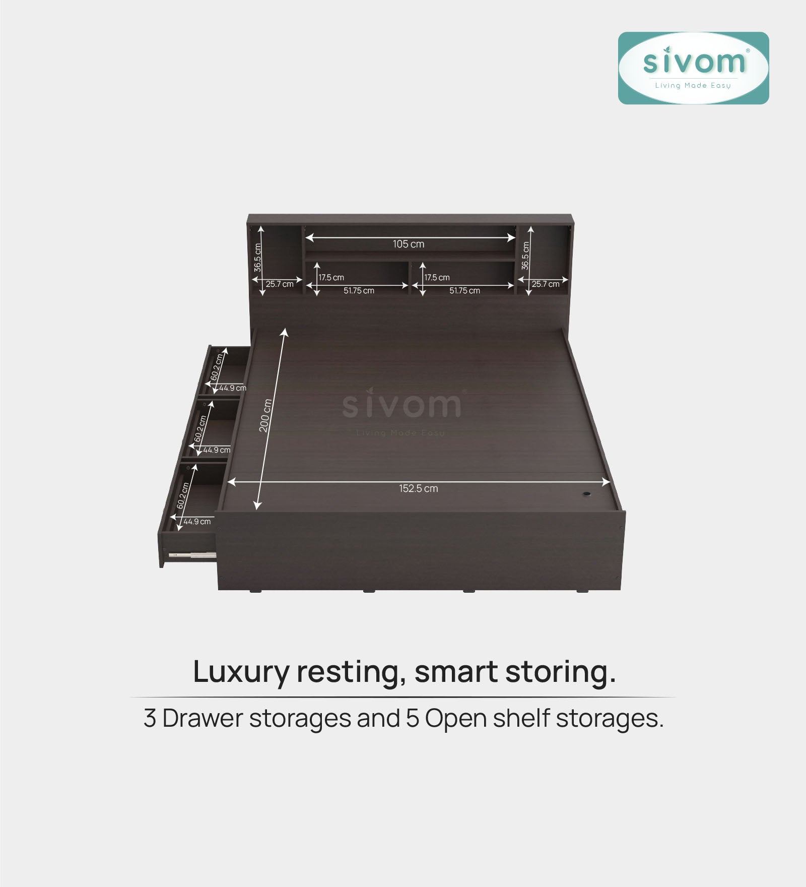 Sivom furniture SIVOM Meridian Bed with Storage Engineered Wood Queen Bed (Delivery Condition - Knock Down)