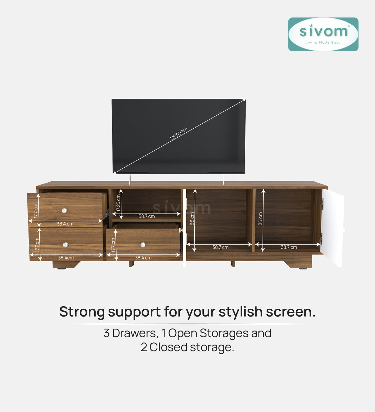 Sivom furniture SIVOM Metro Multipurpose TV Unit fits upto 43 inch with Storage Engineered Wood TV Entertainment Unit for Modern Homes | Elegant Design & Premium Finish