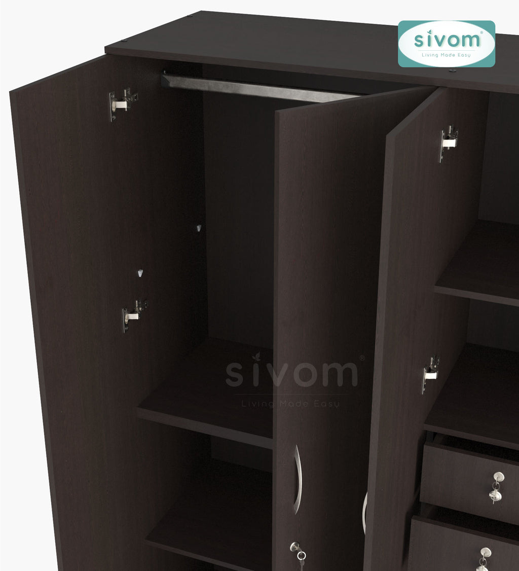 Sivom SIVOM Mezza Multipurpose 4 Door Closet Engineered Wood 4 Door Wardrobe for Modern Homes | Elegant Design & Premium Finish