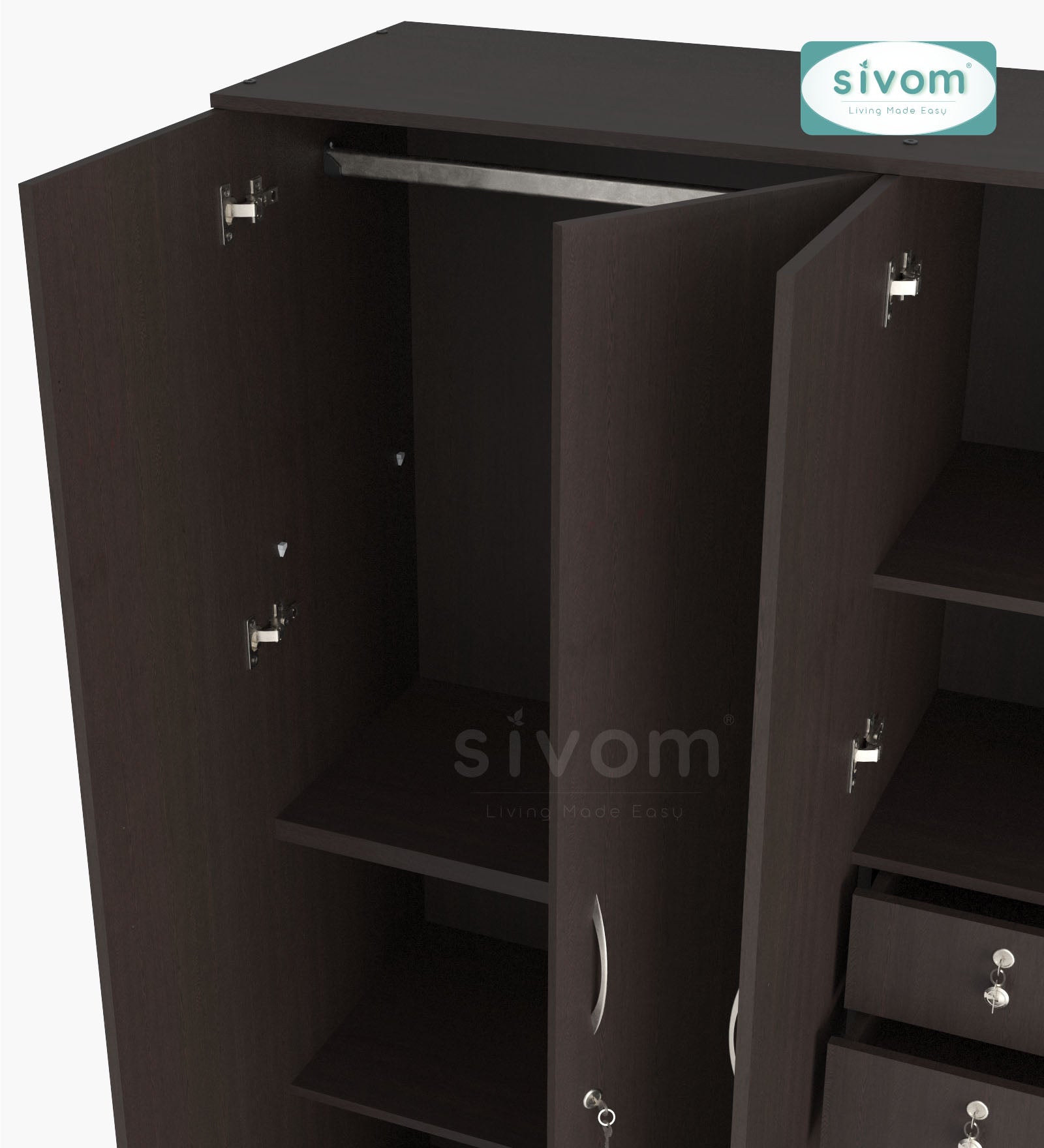 Sivom SIVOM Mezza Multipurpose 4 Door Closet Engineered Wood 4 Door Wardrobe for Modern Homes | Elegant Design & Premium Finish