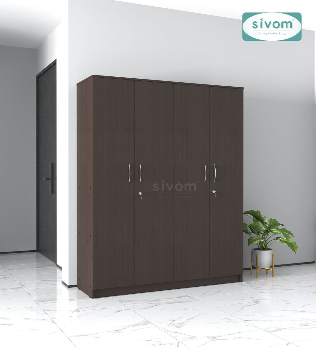 Sivom SIVOM Mezza Multipurpose 4 Door Closet Engineered Wood 4 Door Wardrobe for Modern Homes | Elegant Design & Premium Finish