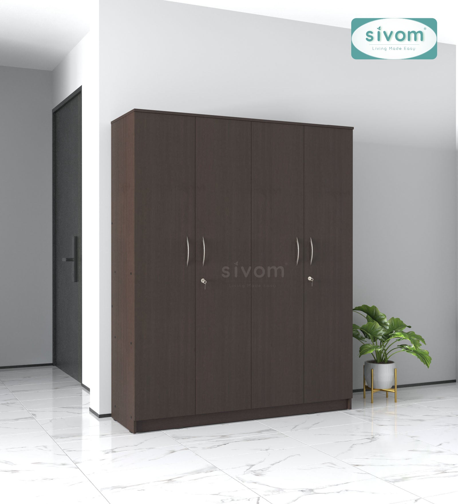 Sivom SIVOM Mezza Multipurpose 4 Door Closet Engineered Wood 4 Door Wardrobe for Modern Homes | Elegant Design & Premium Finish