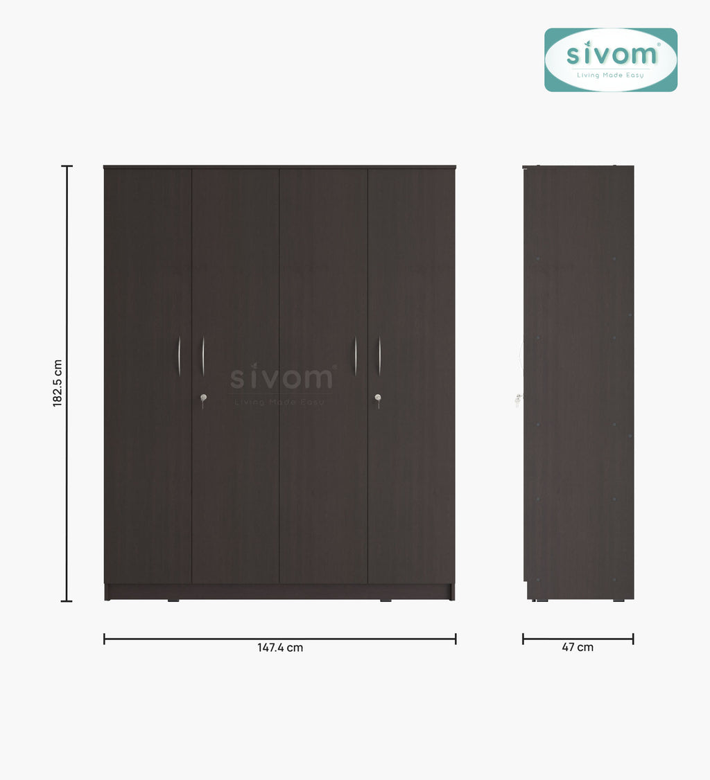 Sivom SIVOM Mezza Multipurpose 4 Door Closet Engineered Wood 4 Door Wardrobe for Modern Homes | Elegant Design & Premium Finish