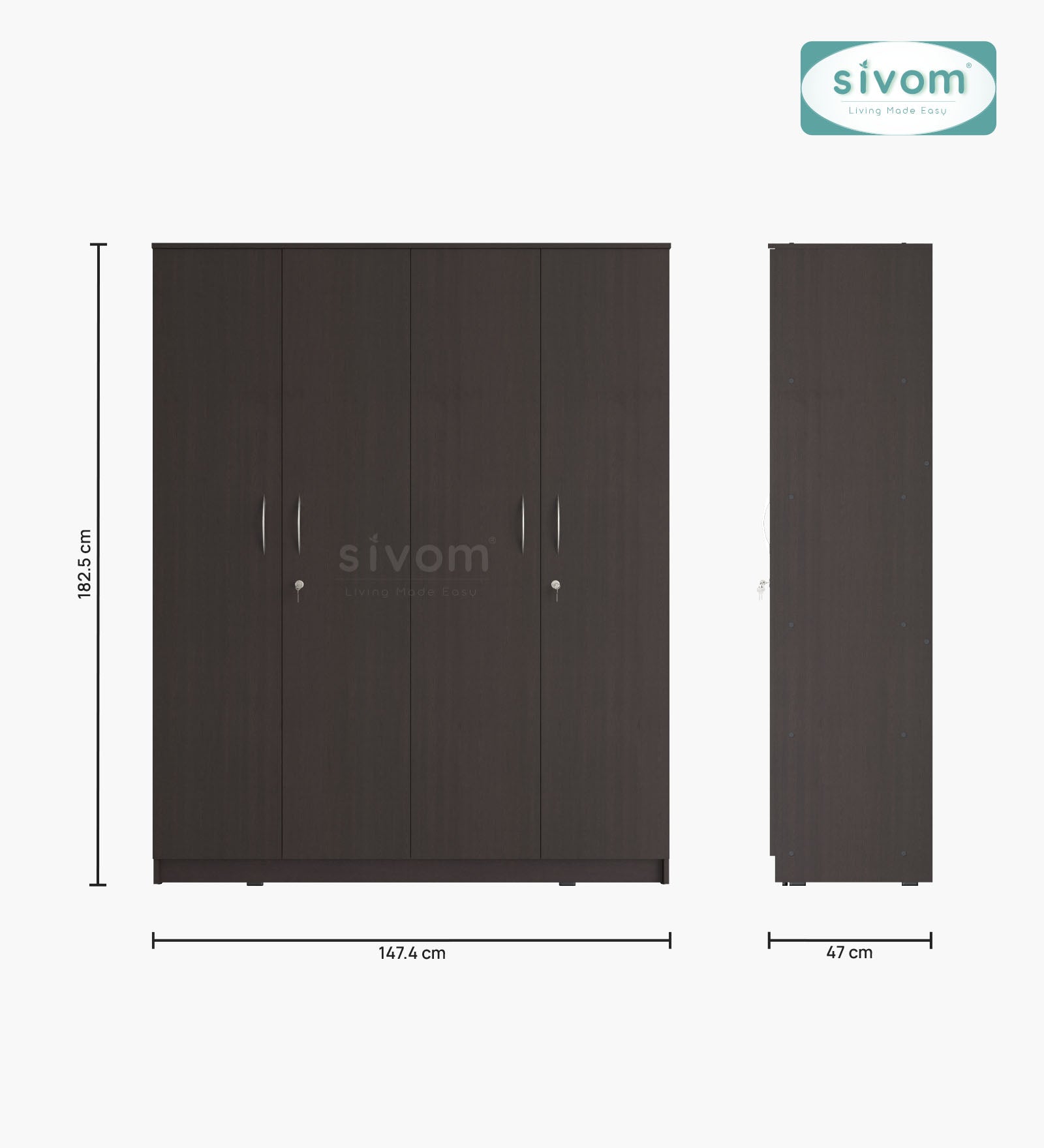 Sivom SIVOM Mezza Multipurpose 4 Door Closet Engineered Wood 4 Door Wardrobe for Modern Homes | Elegant Design & Premium Finish